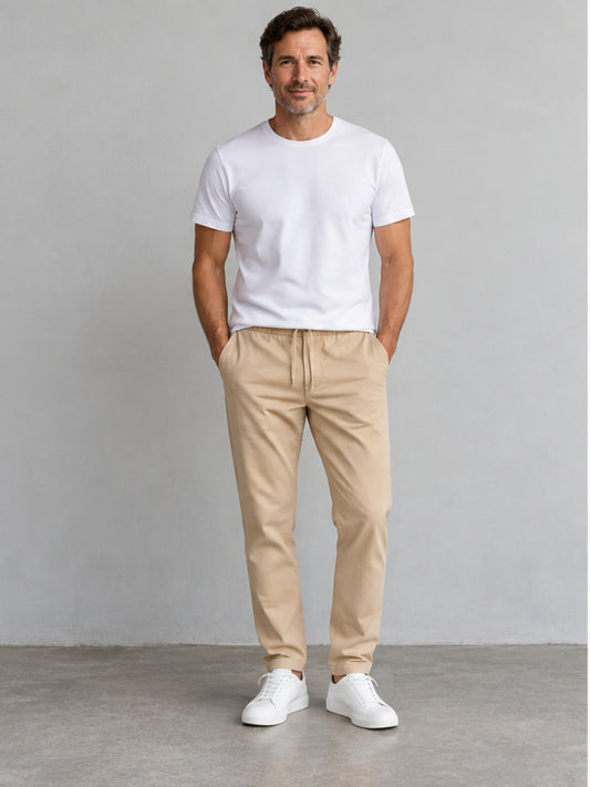 Pantalón Chino con Cintura Elástica - Beige Arena