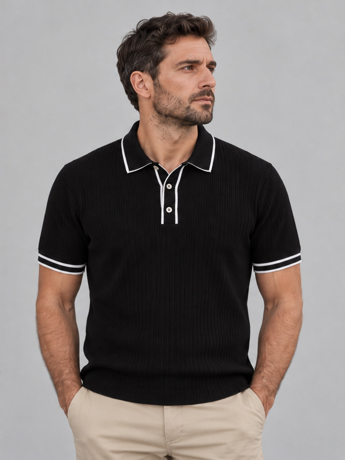 Polo Punto Acanalado - Negro