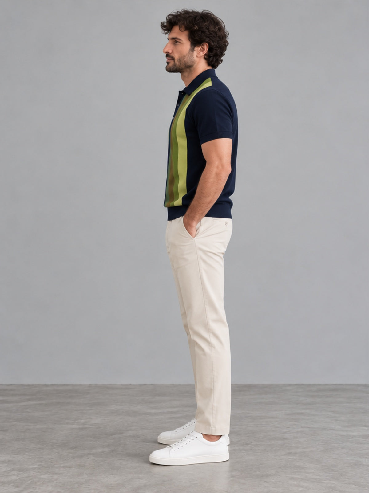 Polo Punto Retro con Franja - Azul Marino y Verde
