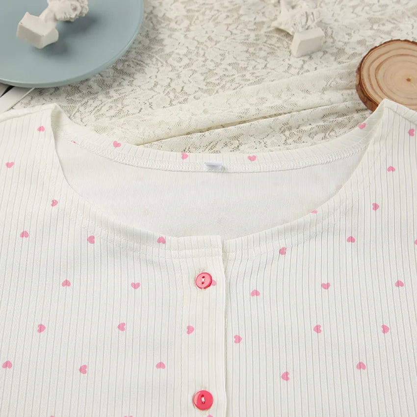 Pijama de Punto con Corazones - Blanco