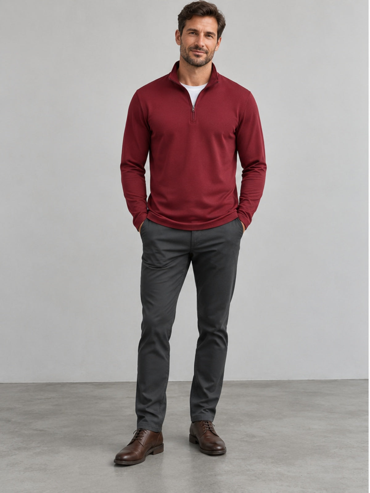 Jersey Cuarto de Cremallera - Rojo Vino