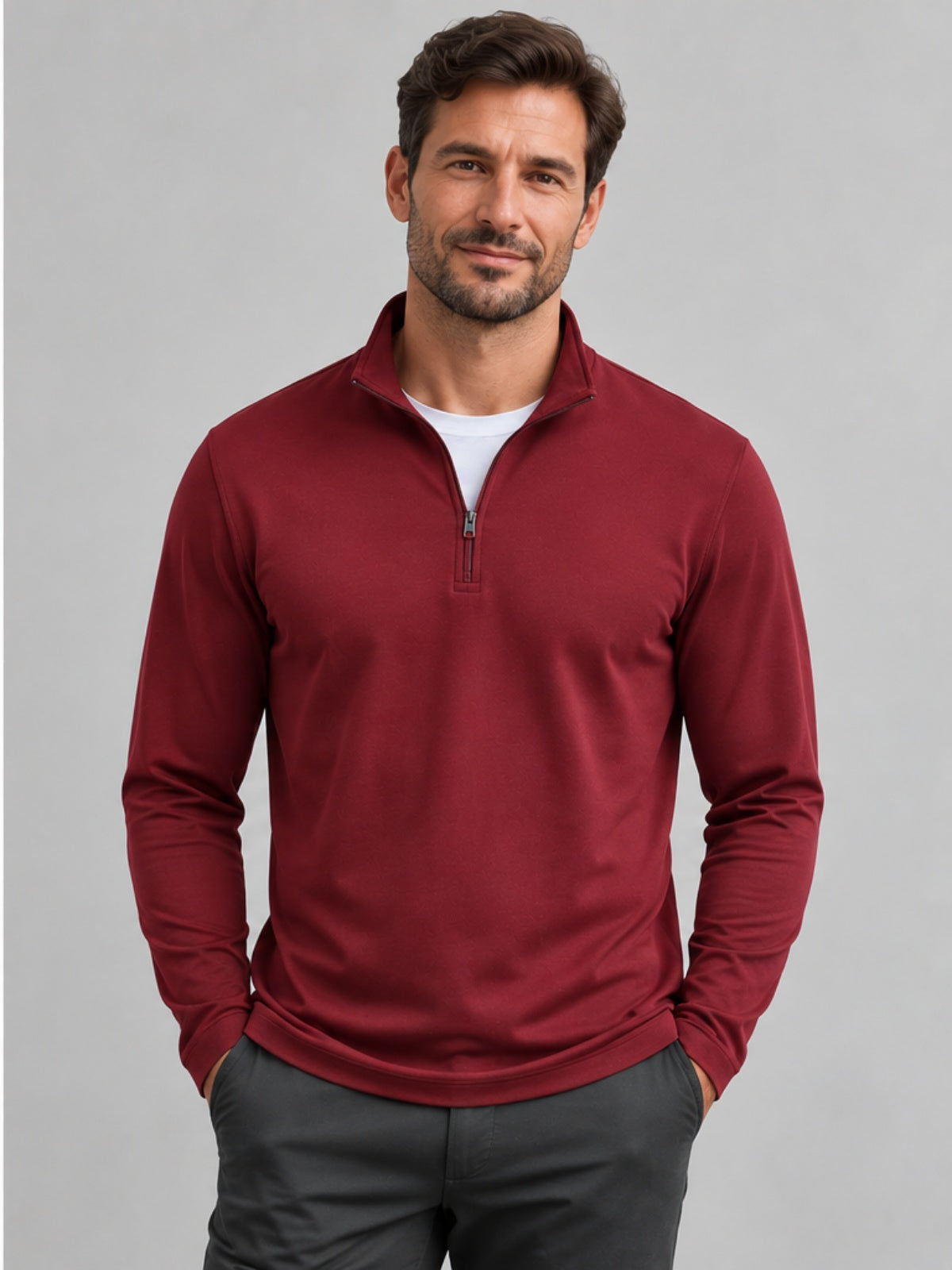 Jersey Cuarto de Cremallera - Rojo Vino