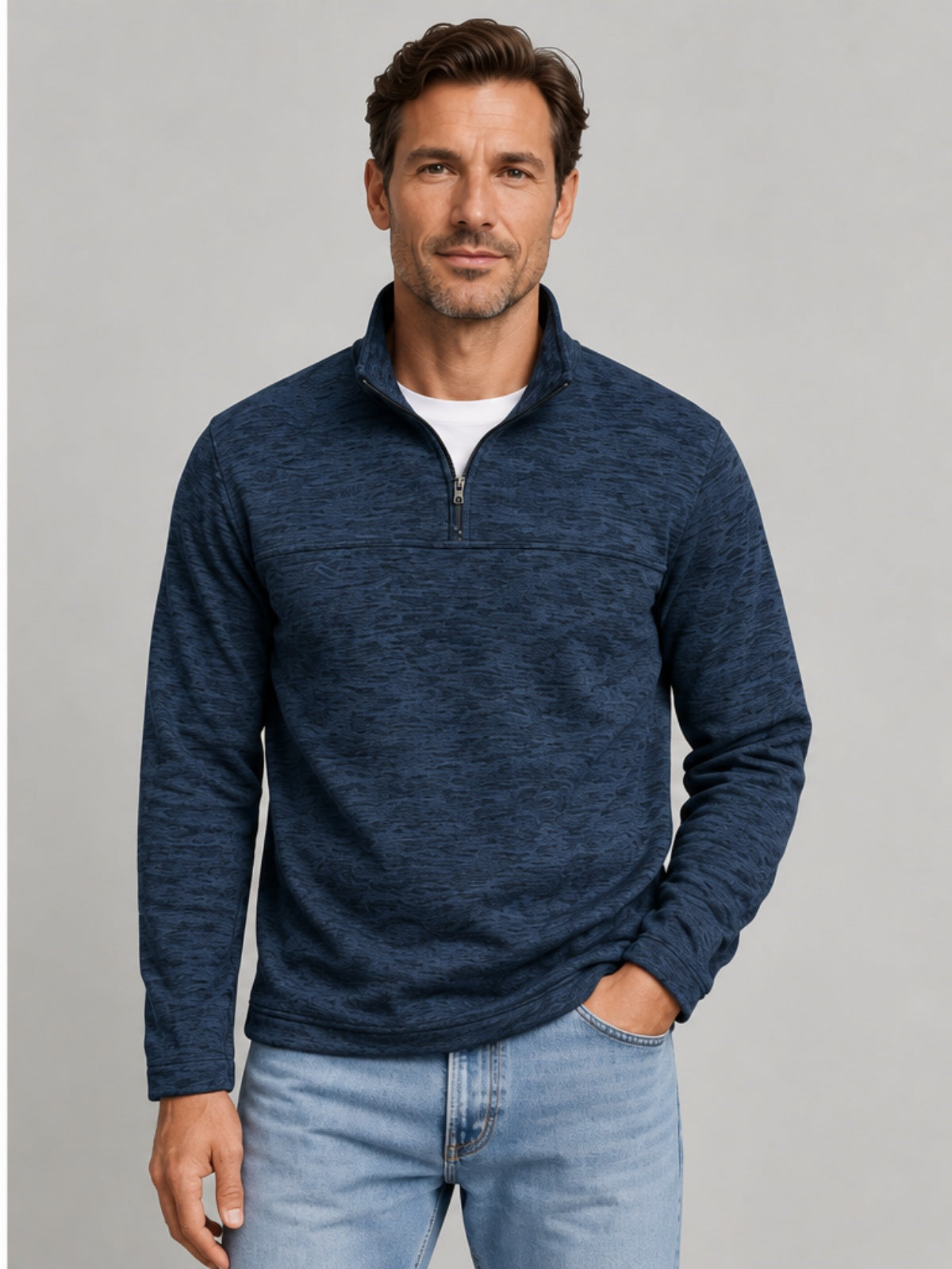 Jersey Suave Cuarto de Cremallera - Azul Marino