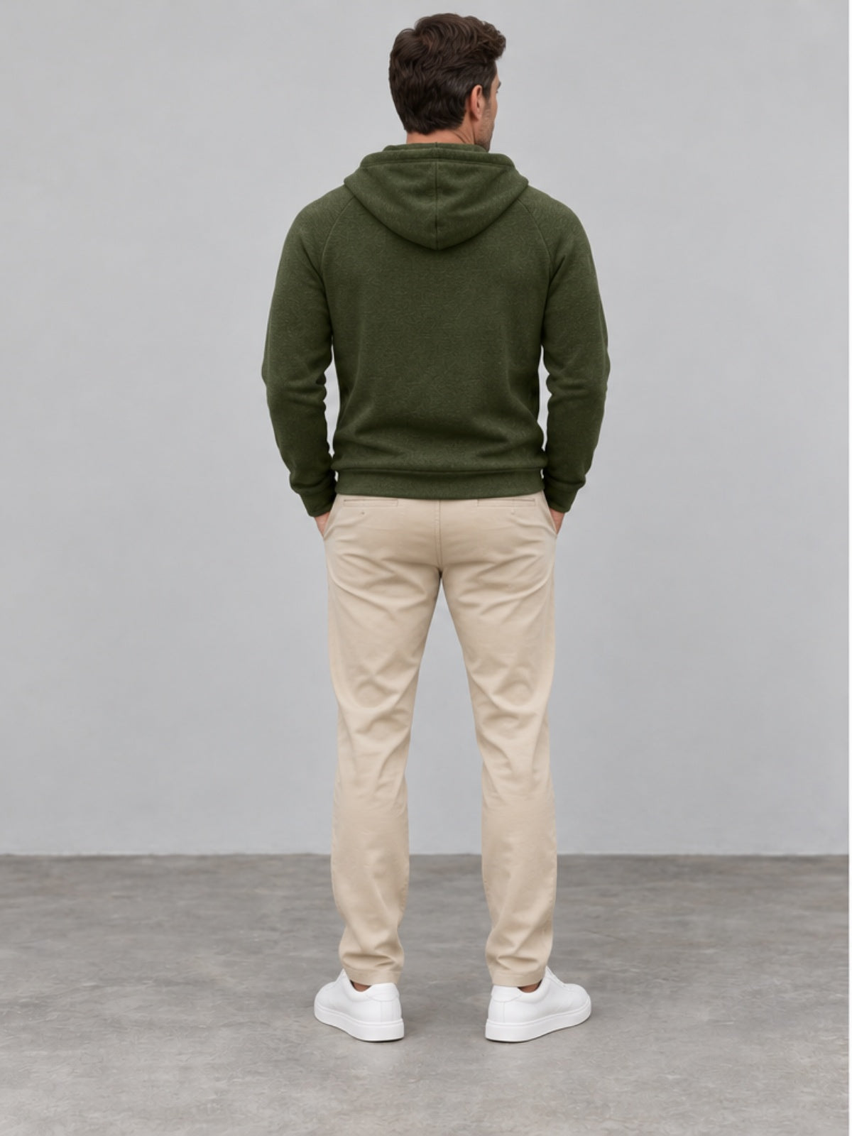 Jersey Ligero con Capucha y Cuarto de Cremallera - Verde Militar