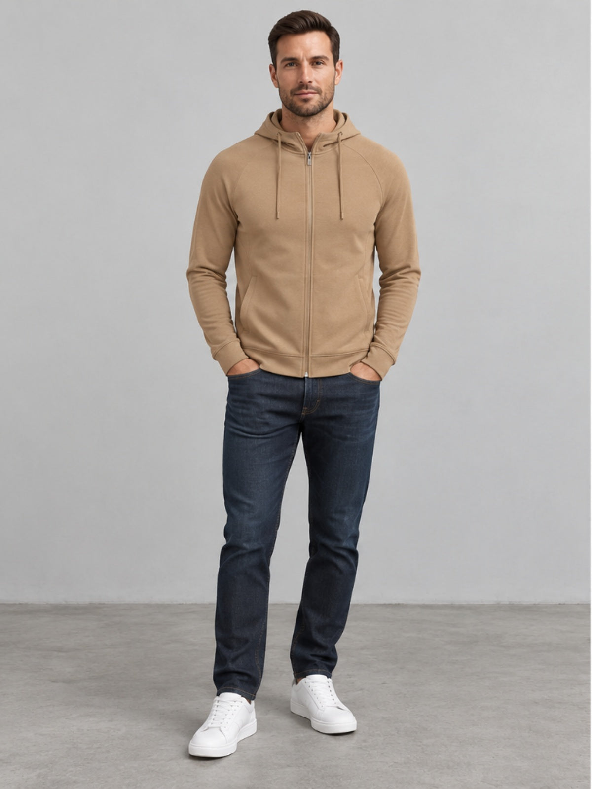 Sudadera con Capucha y Cremallera Completa - Caqui