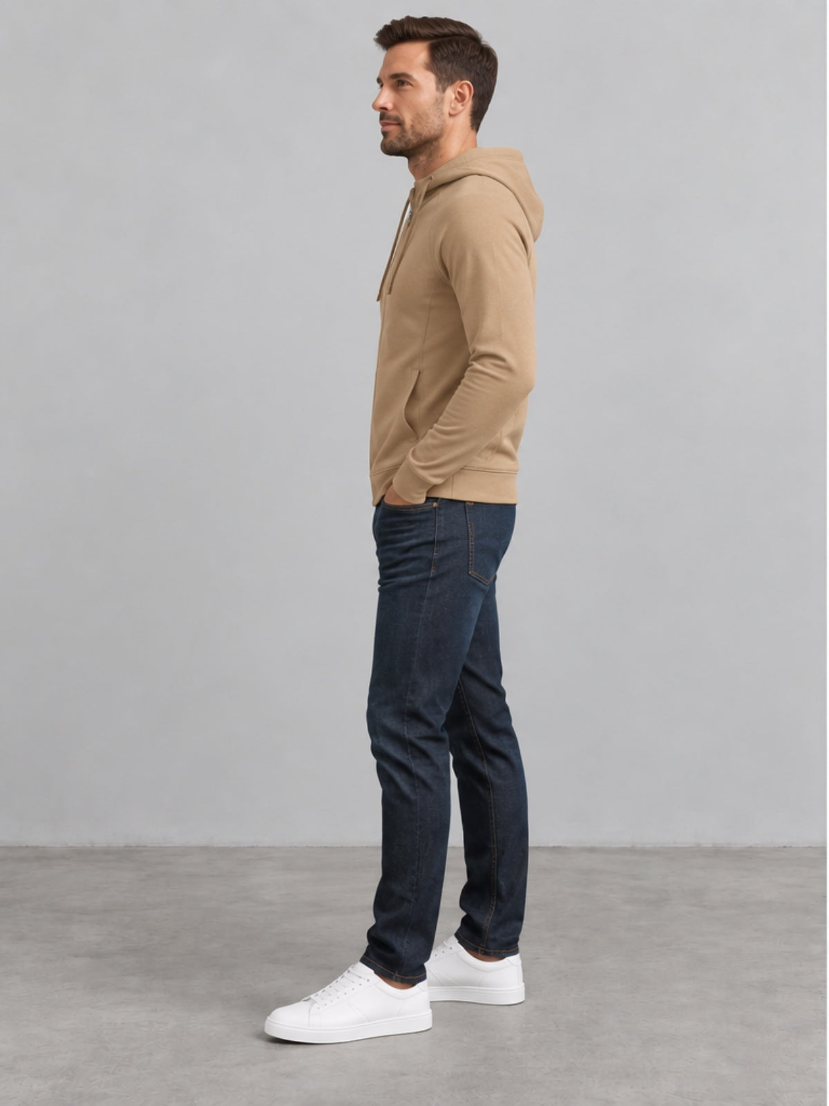 Sudadera con Capucha y Cremallera Completa - Caqui