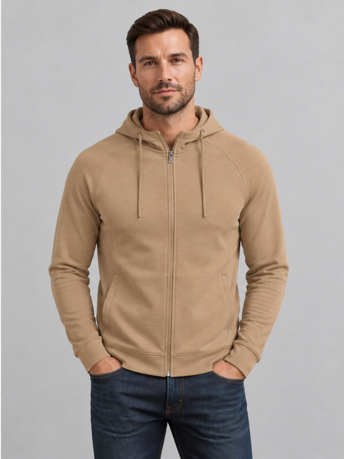 Sudadera con Capucha y Cremallera Completa - Caqui