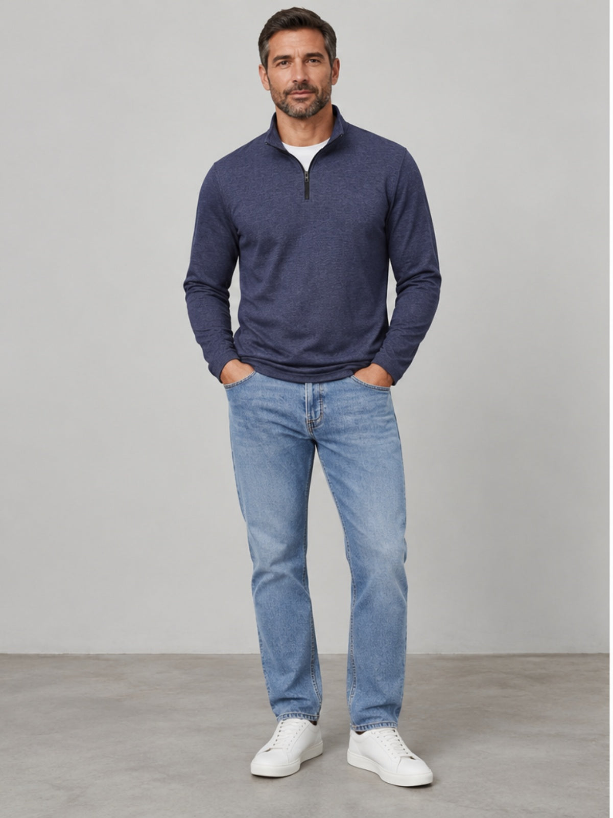 Jersey Cuello Alto Ligero Cuarto de Cremallera - Azul Oscuro