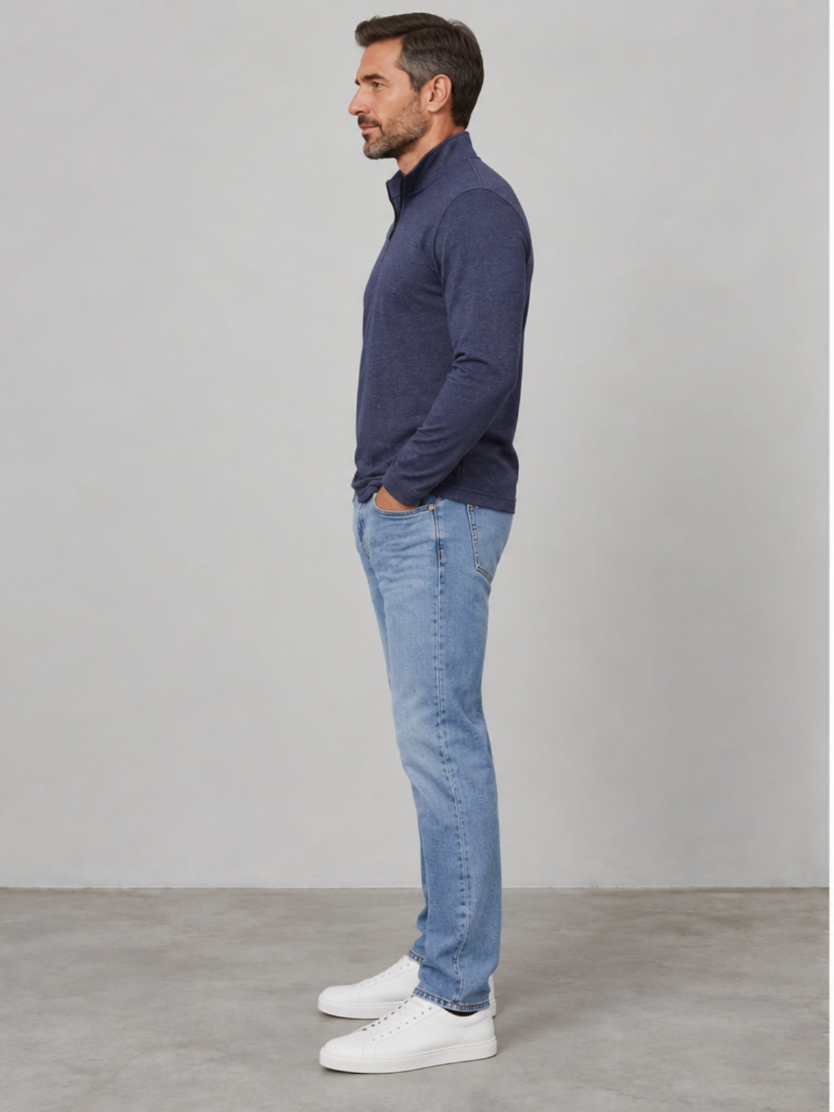 Jersey Cuello Alto Ligero Cuarto de Cremallera - Azul Oscuro