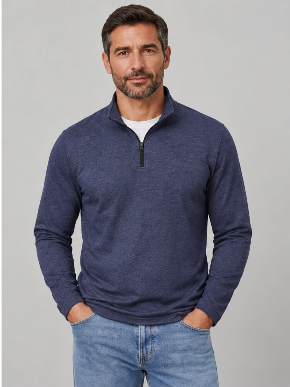 Jersey Cuello Alto Ligero Cuarto de Cremallera - Azul Oscuro