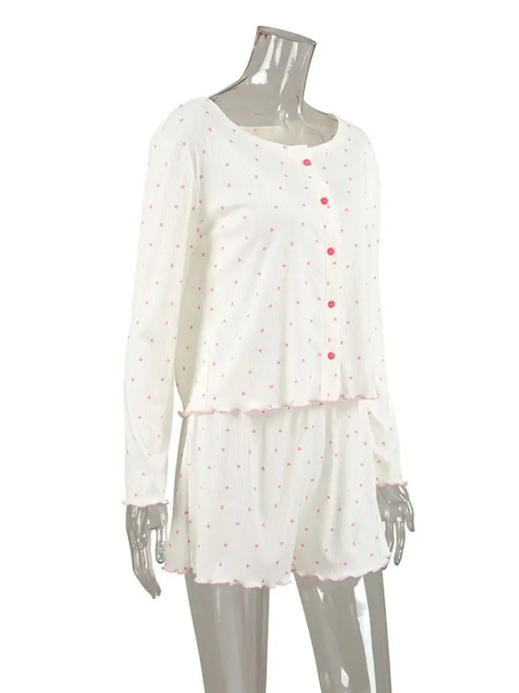 Pijama de Punto con Corazones - Blanco