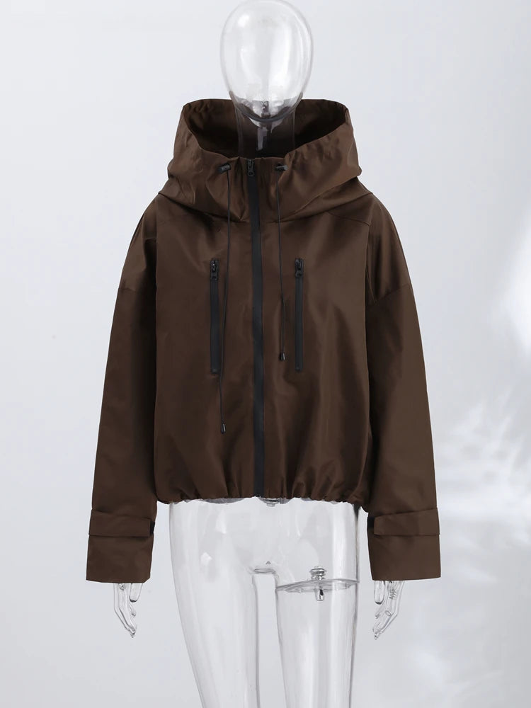 Chaqueta Oversize Cortavientos con Capucha - Marrón