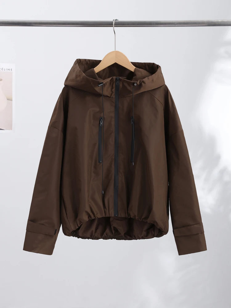 Chaqueta Oversize Cortavientos con Capucha - Marrón