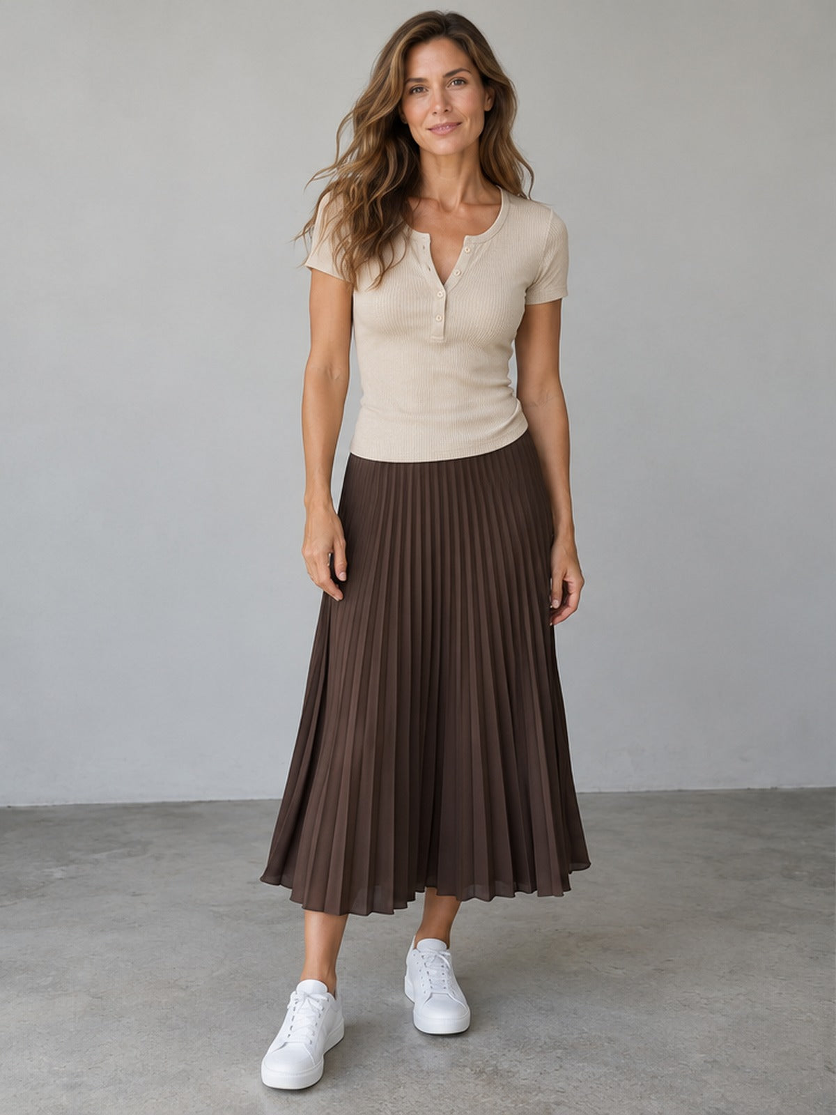 Camiseta Cuello con Botones Canalé - Beige