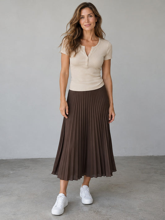 Camiseta Cuello con Botones Canalé - Beige