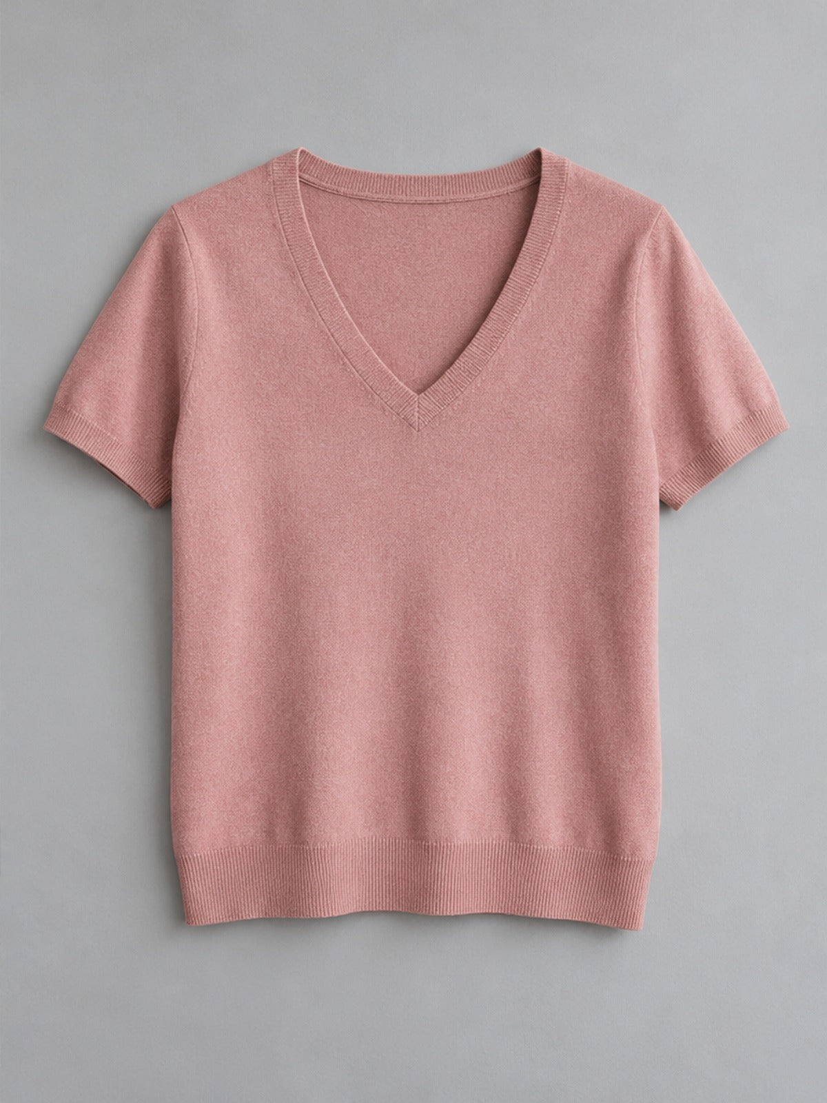 Camiseta Punto Suave Cuello Pico - Rosa Empolvado
