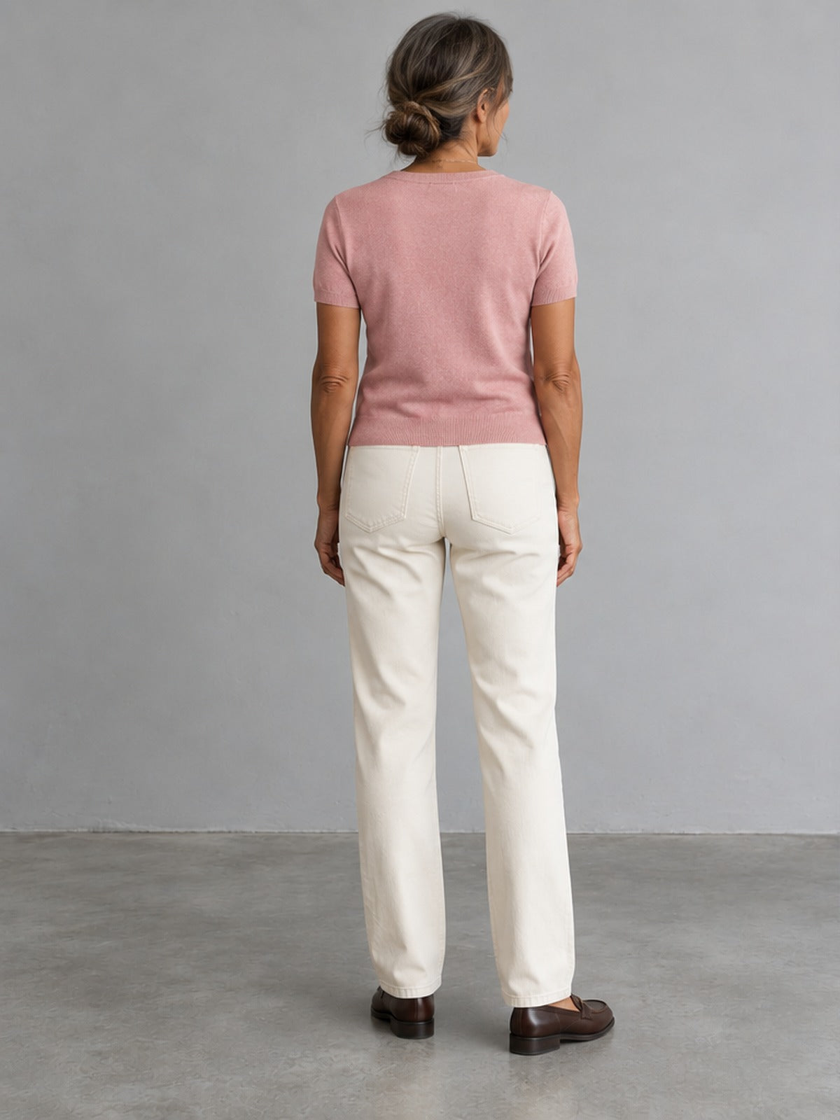 Camiseta Punto Suave Cuello Pico - Rosa Empolvado
