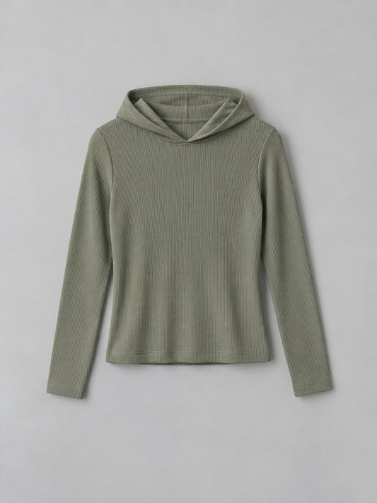 Camiseta Canalé con Capucha - Verde Salvia