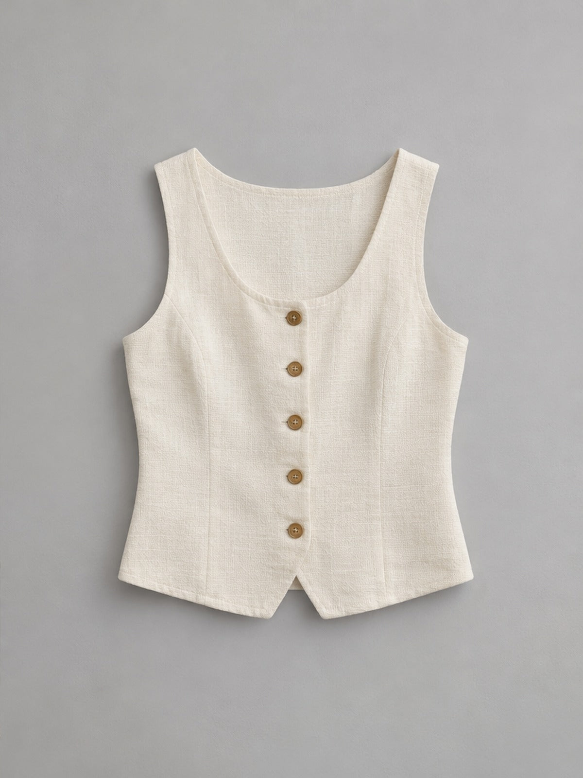 Camiseta Botones Sin Mangas - Blanco Roto