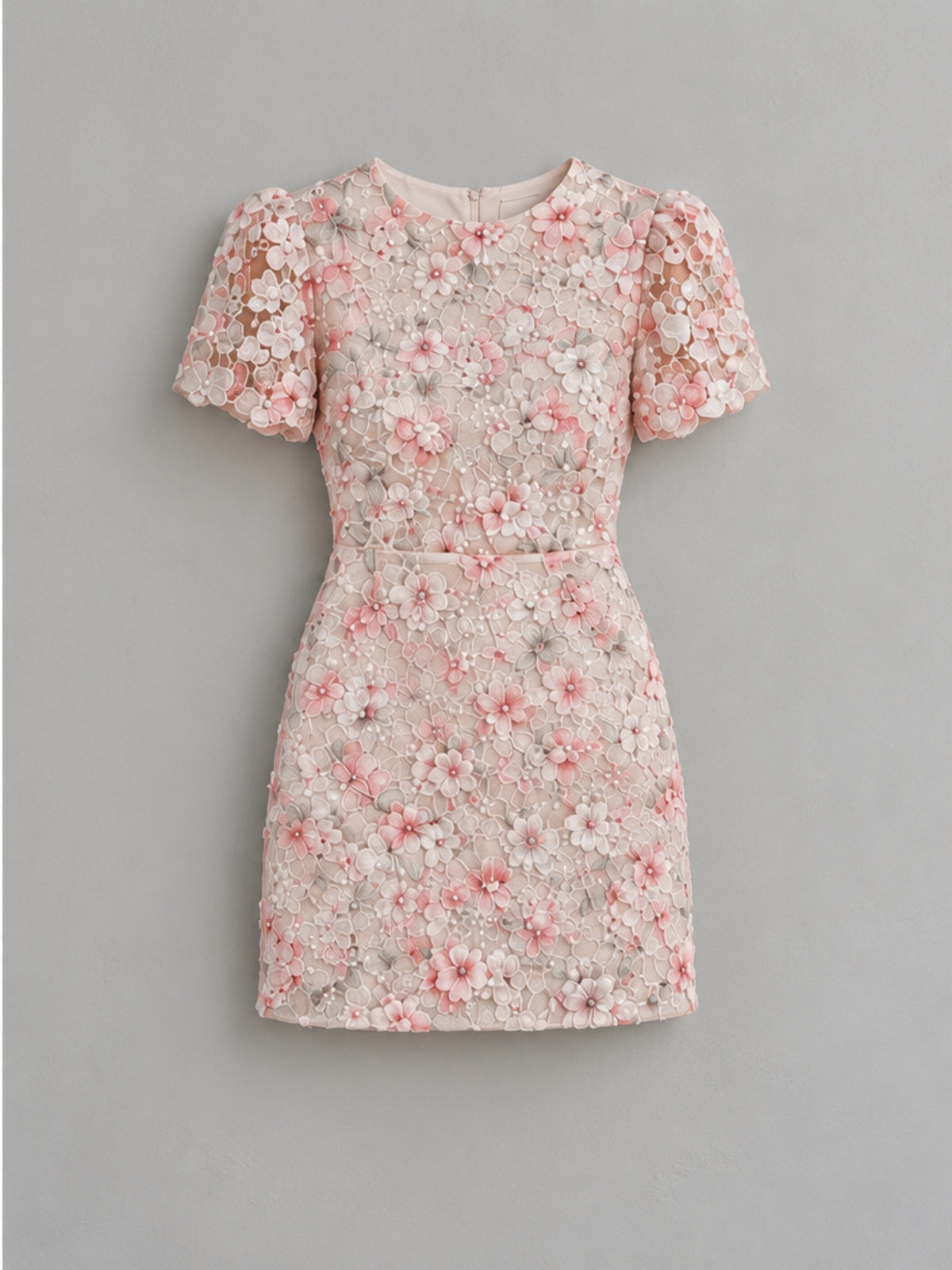 Vestido Mini de Lentejuelas Florales - Marfil
