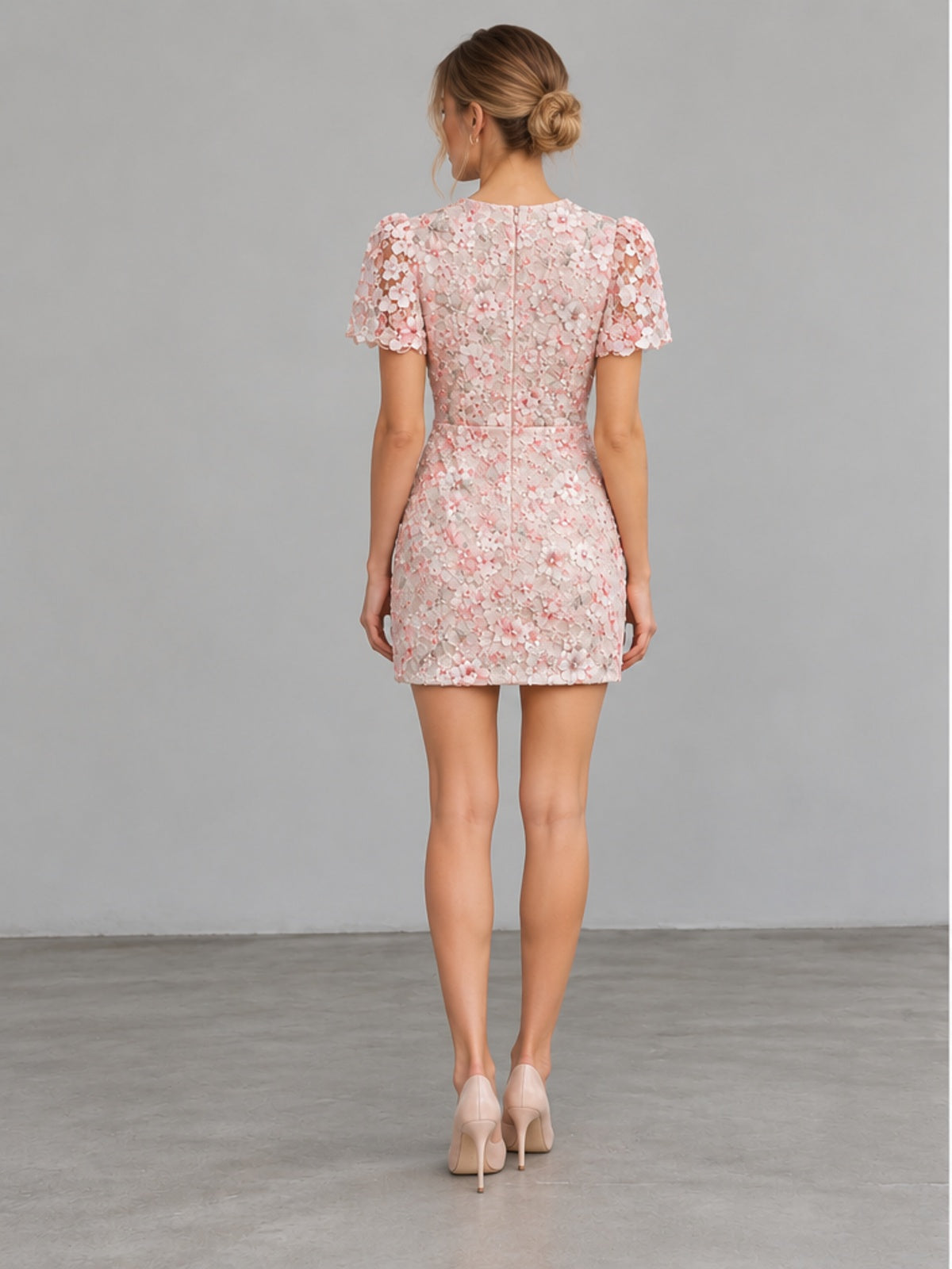 Vestido Mini de Lentejuelas Florales - Marfil