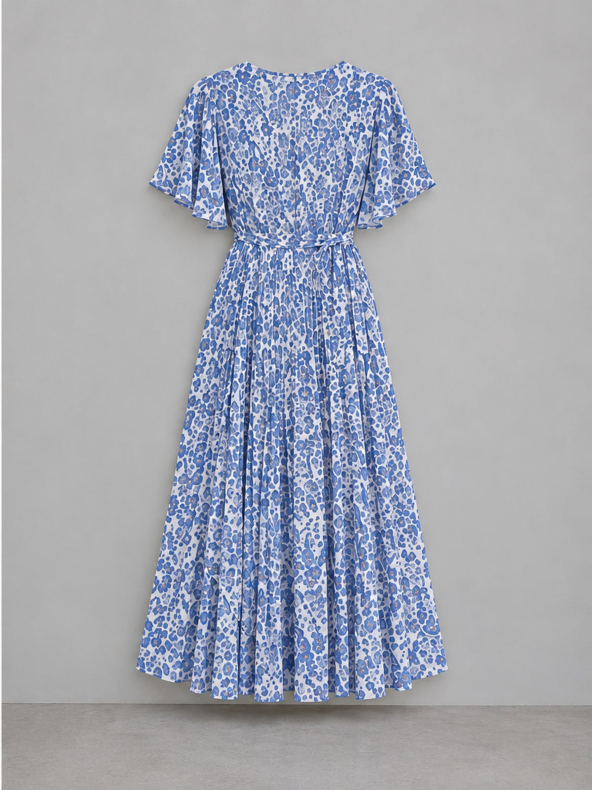 Vestido Midi Cruzado con Plisado - Azul Estampado