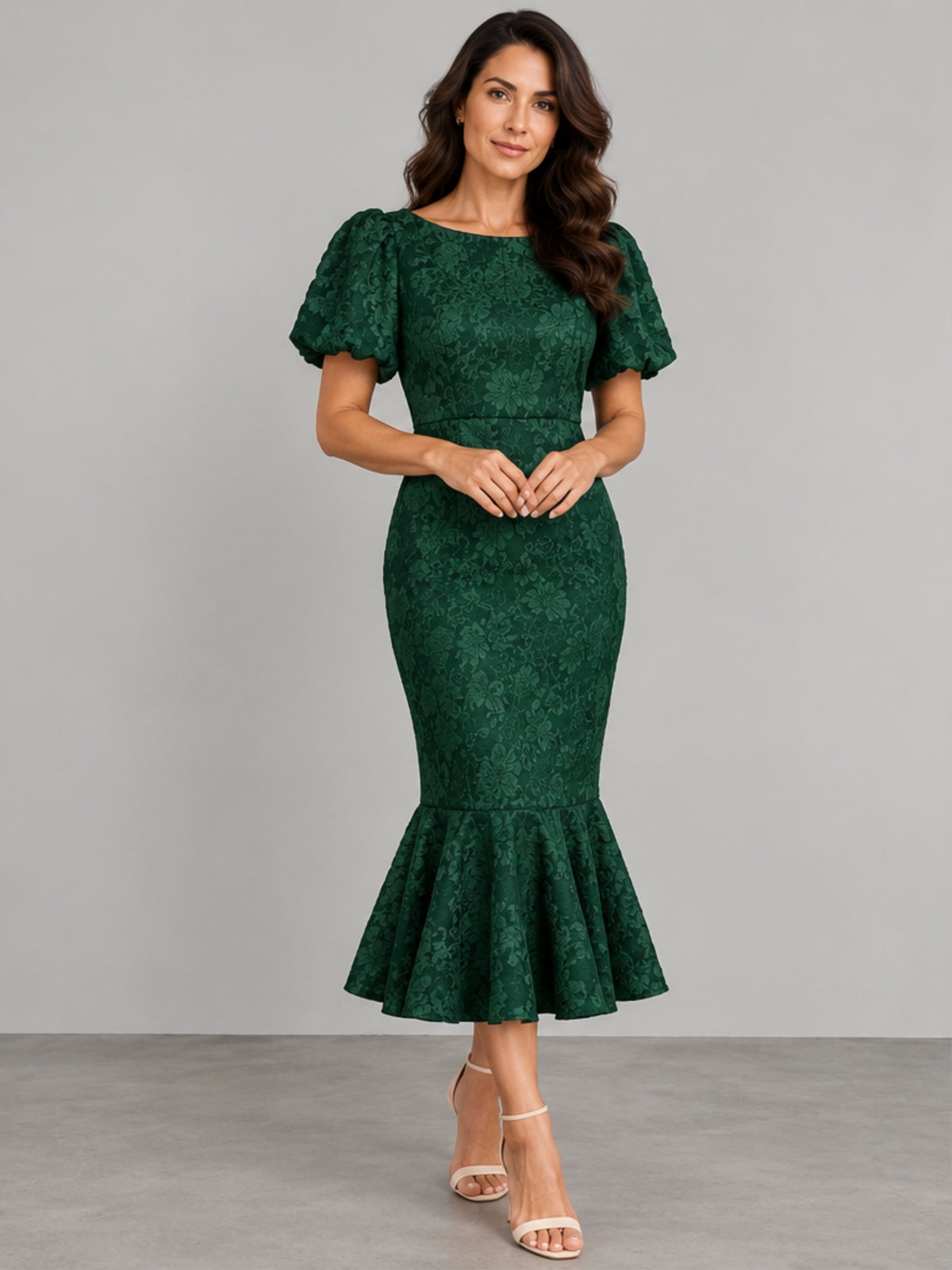 Vestido Midi Mangas Abullonadas - Verde Bosque
