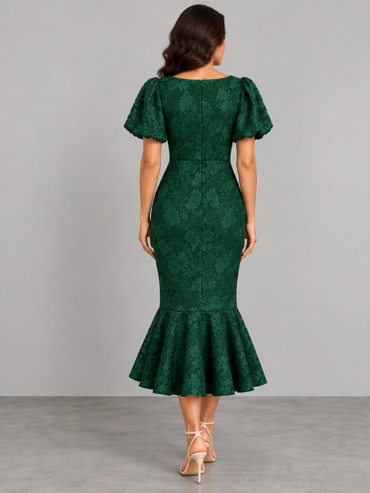 Vestido Midi Mangas Abullonadas - Verde Bosque