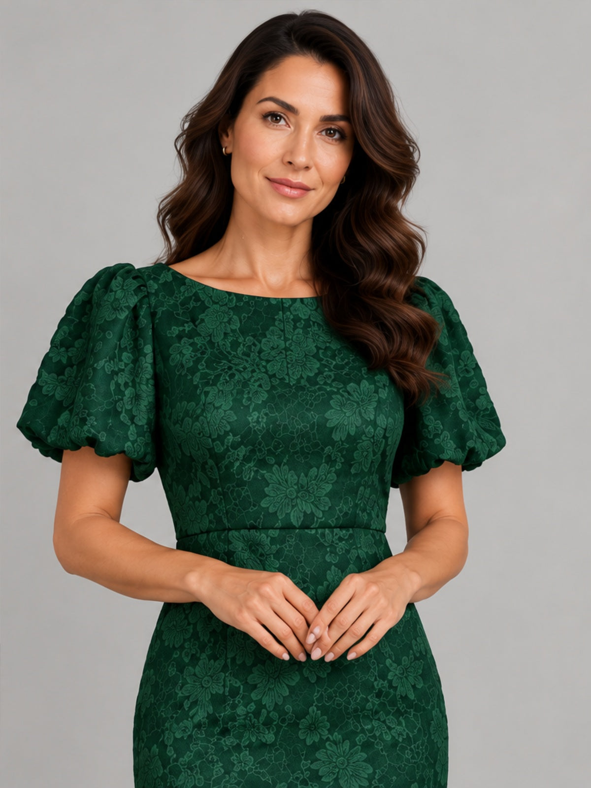 Vestido Midi Mangas Abullonadas - Verde Bosque