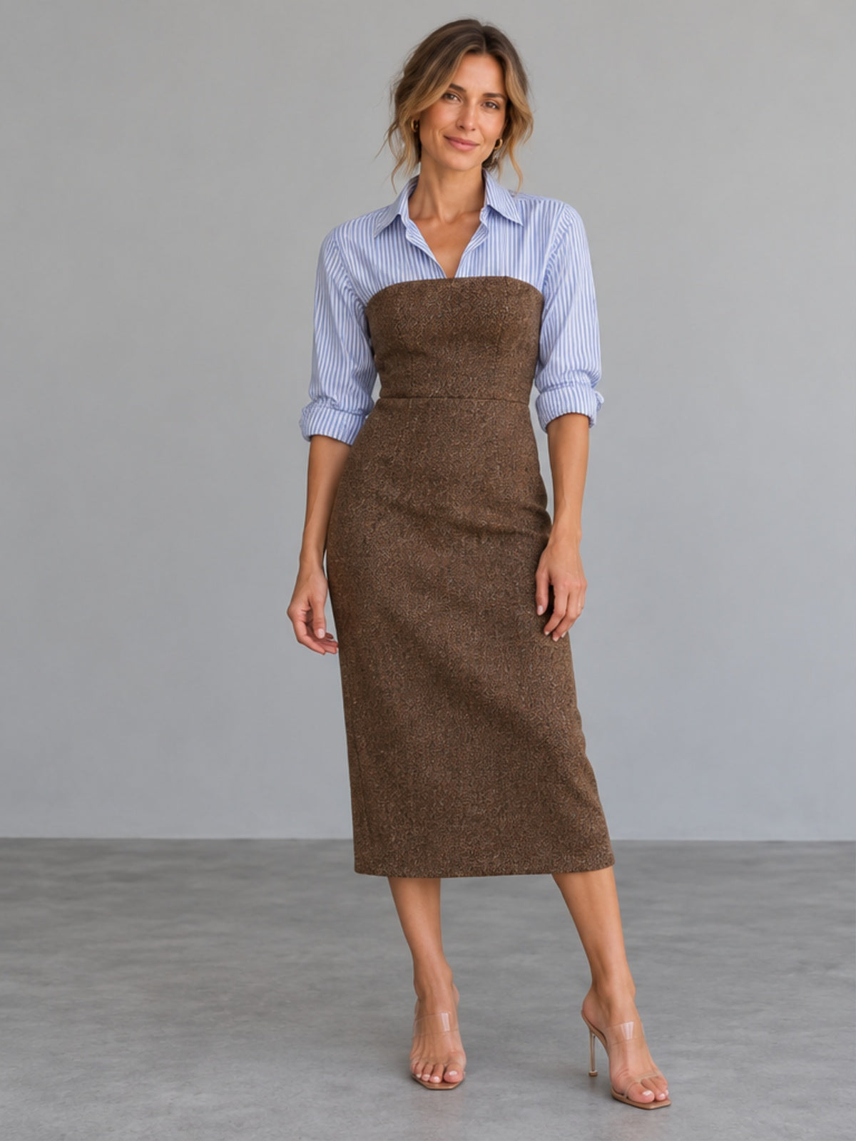 Vestido Midi Bustier - Marrón Espiga