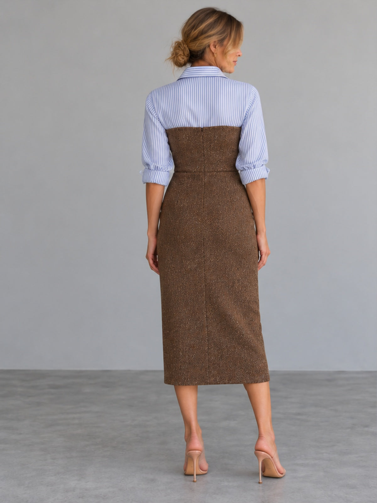 Vestido Midi Bustier - Marrón Espiga
