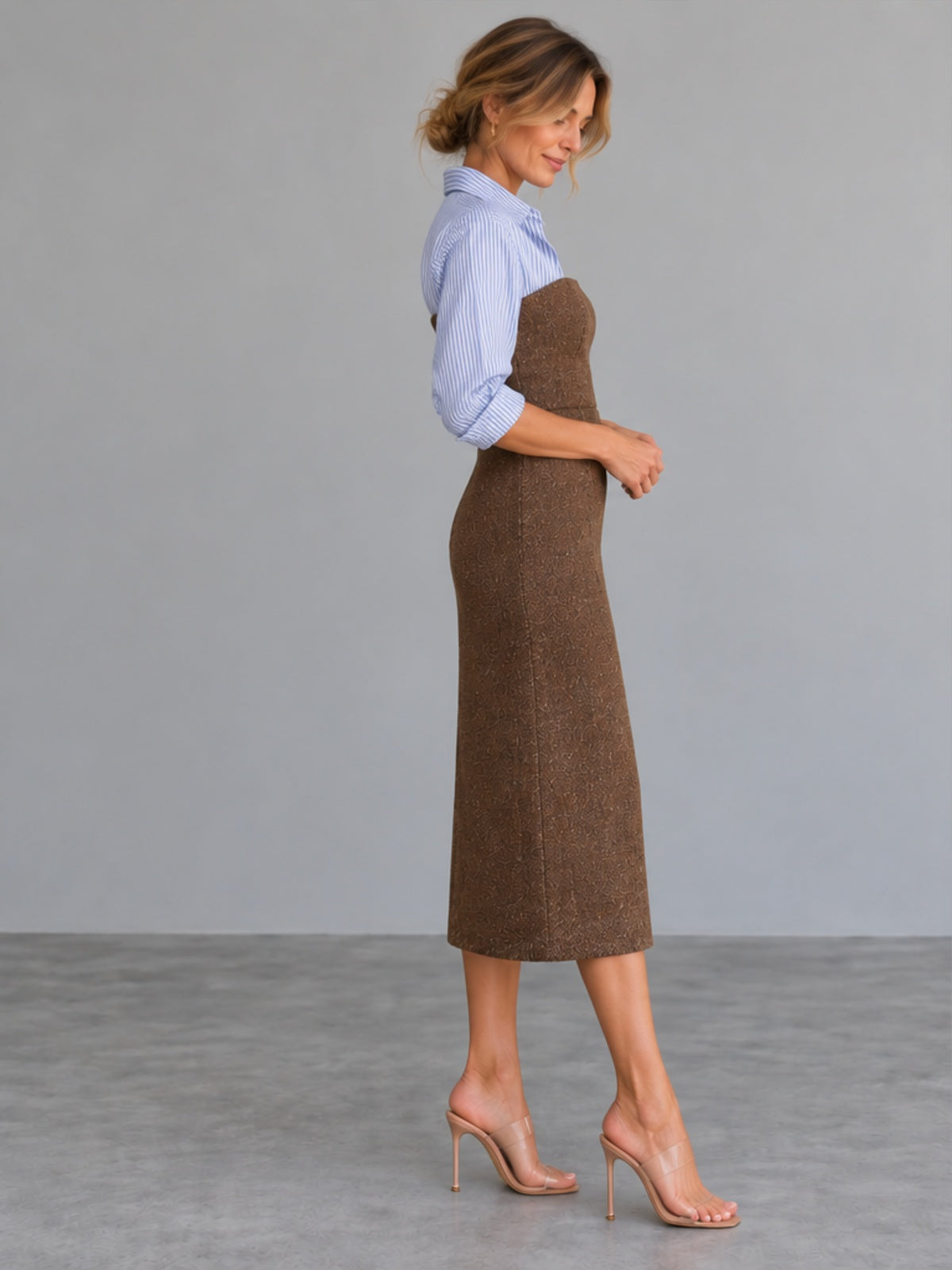 Vestido Midi Bustier - Marrón Espiga