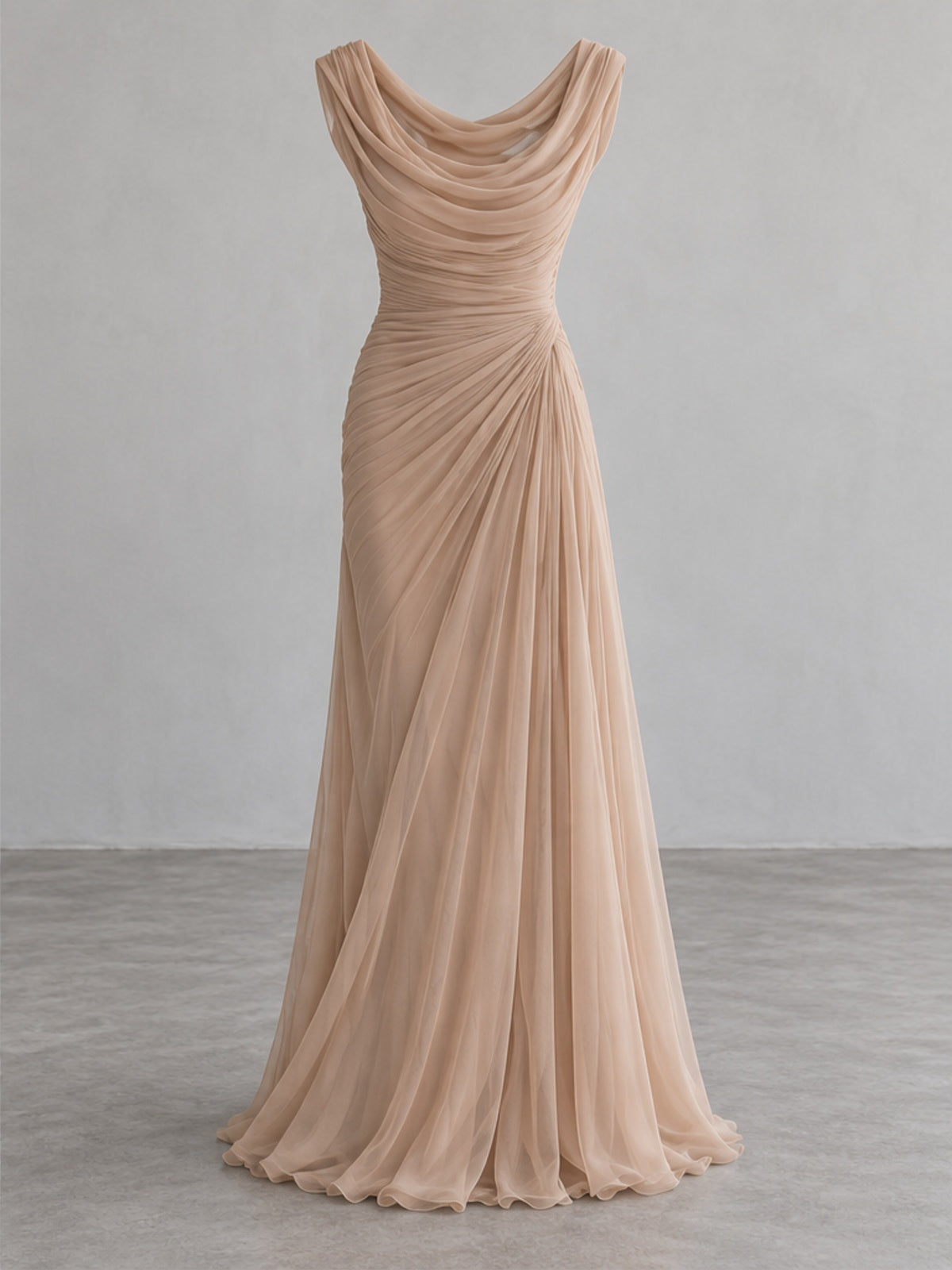 Vestido Largo Drapeado - Beige