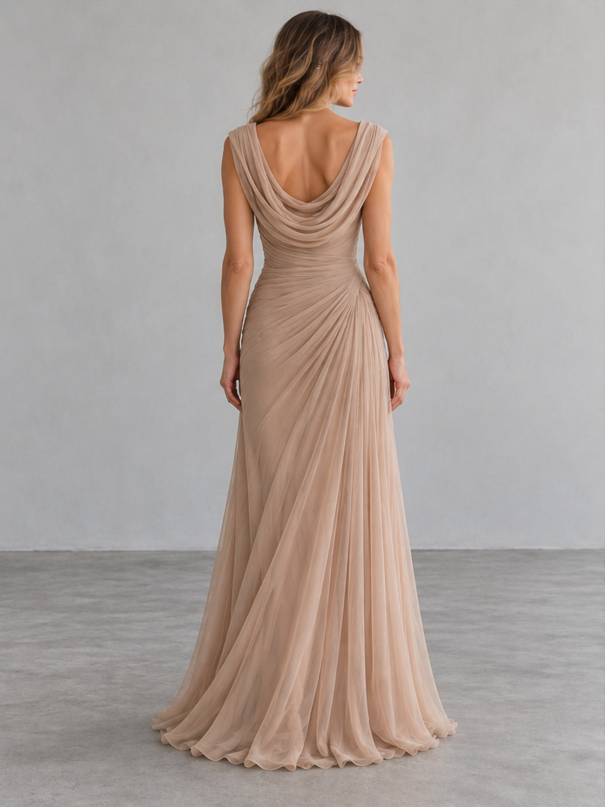 Vestido Largo Drapeado - Beige