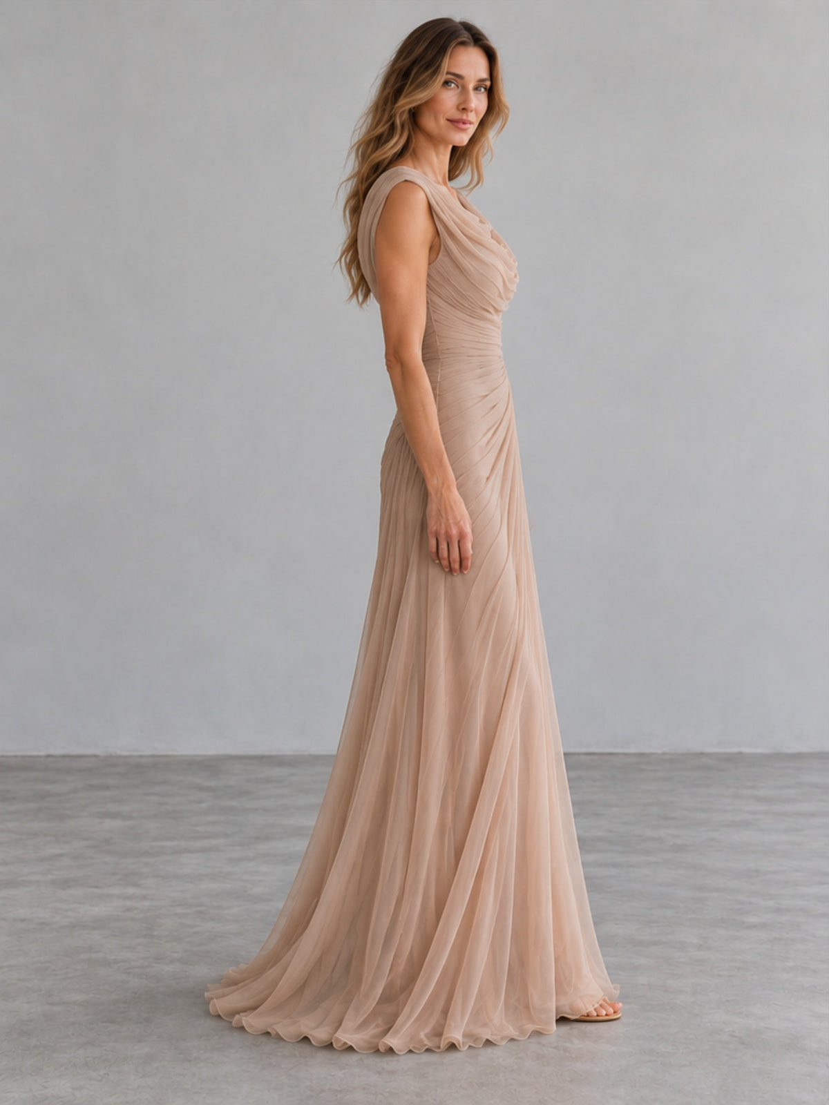 Vestido Largo Drapeado - Beige