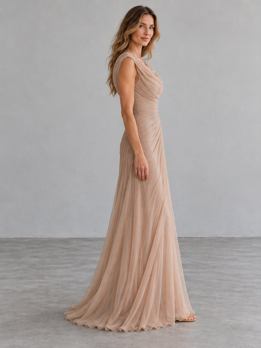 Vestido Largo Drapeado - Beige