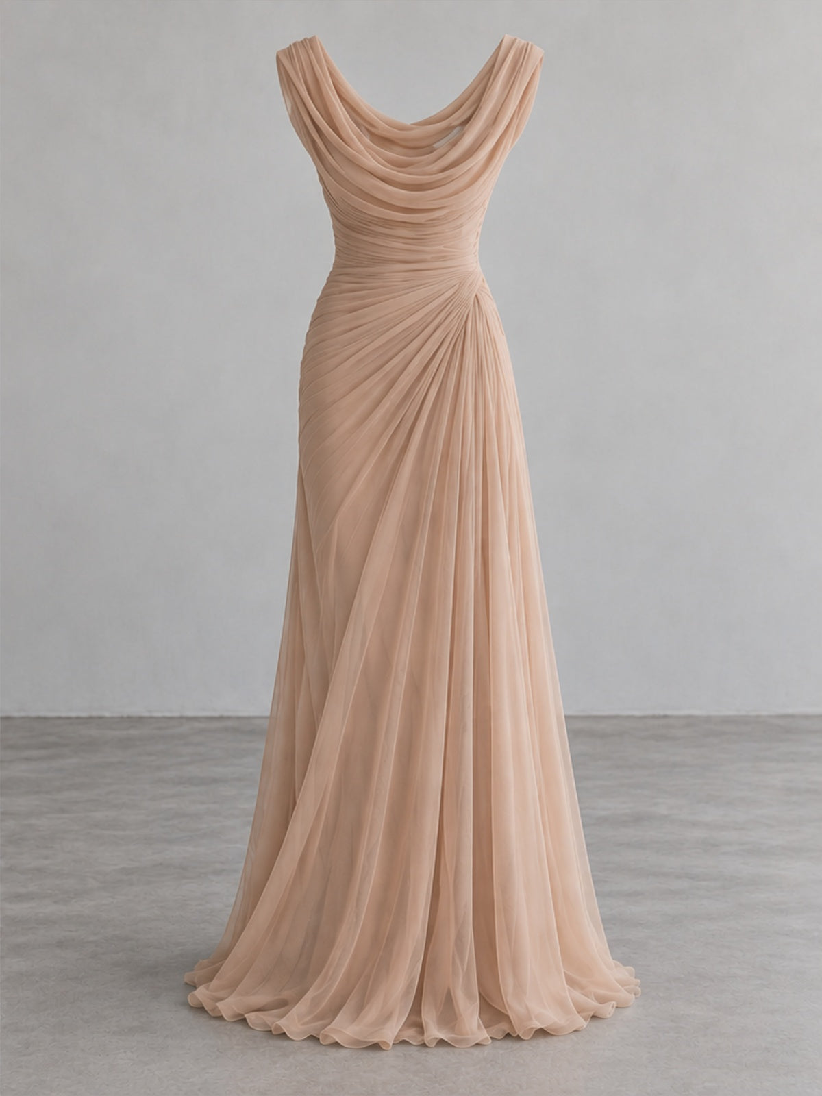 Vestido Largo Drapeado - Beige
