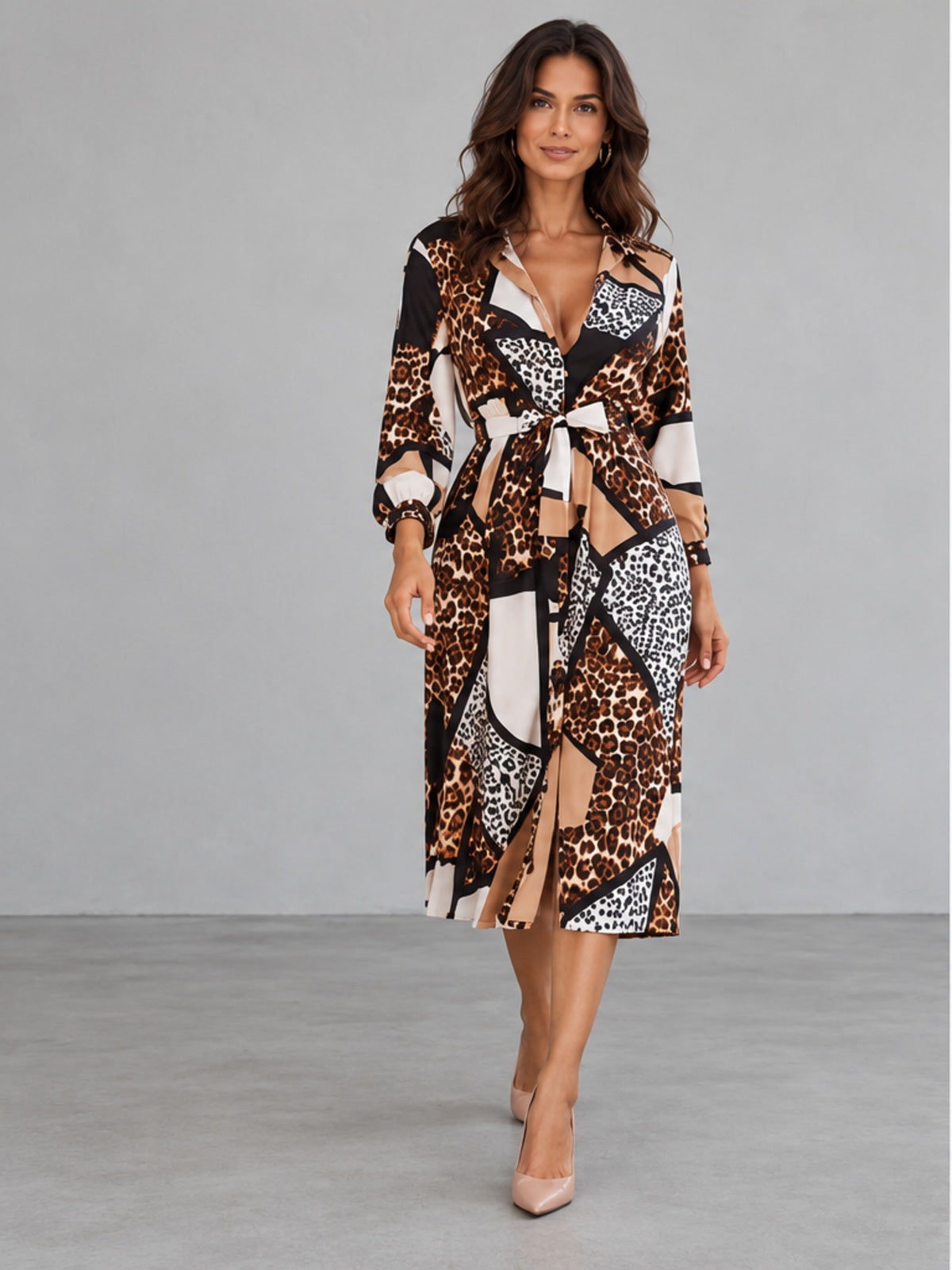 Vestido Camisero Estampado Animal - Multicolor
