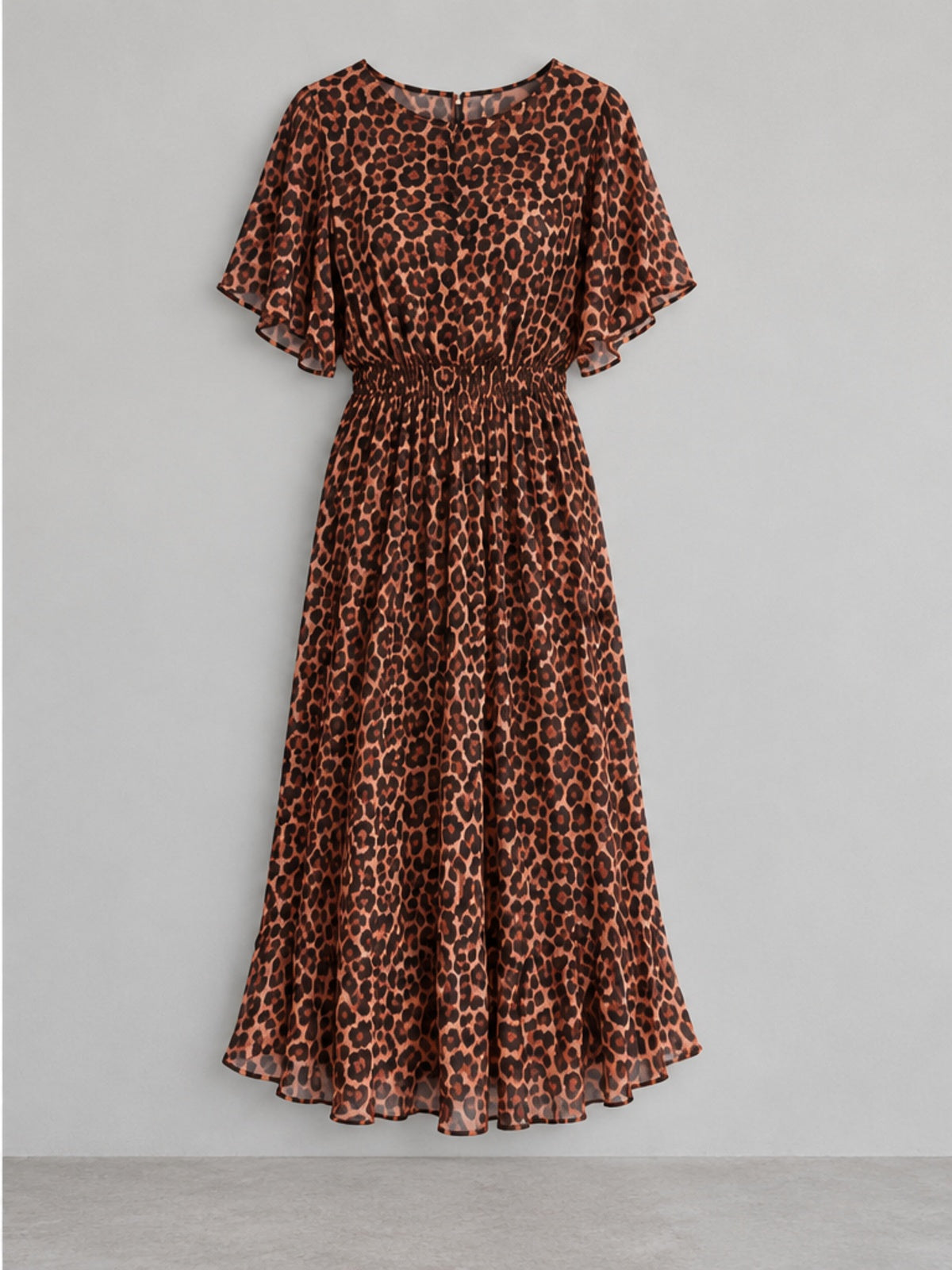 Vestido Plisado Estampado Leopardo - Marrón