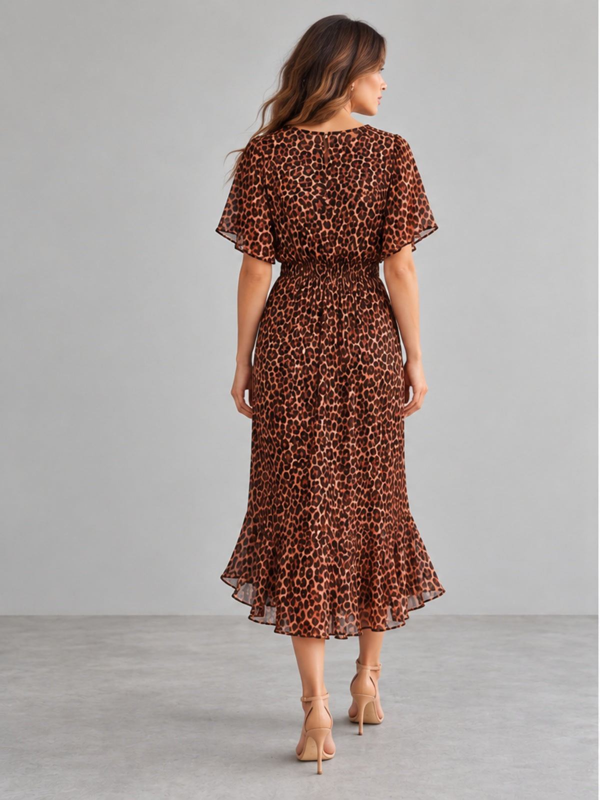 Vestido Plisado Estampado Leopardo - Marrón