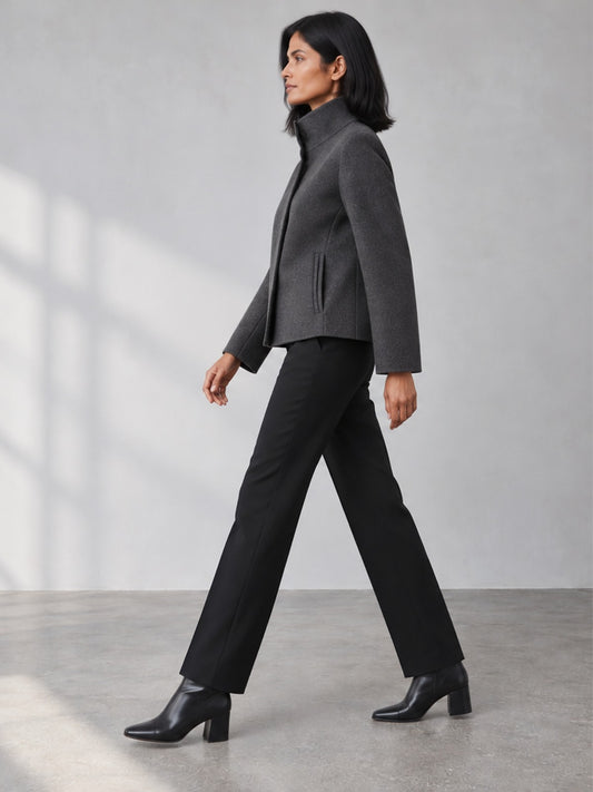 Chaqueta Versátil Doble Faz Cuello Alto - Gris Carbón