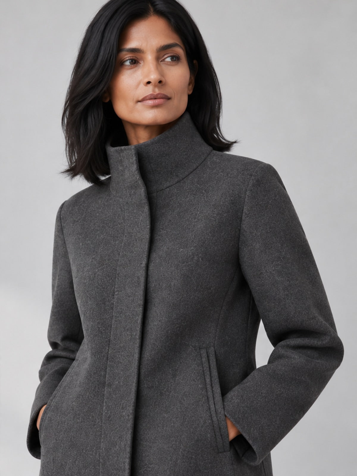 Chaqueta Versátil Doble Faz Cuello Alto - Gris Carbón