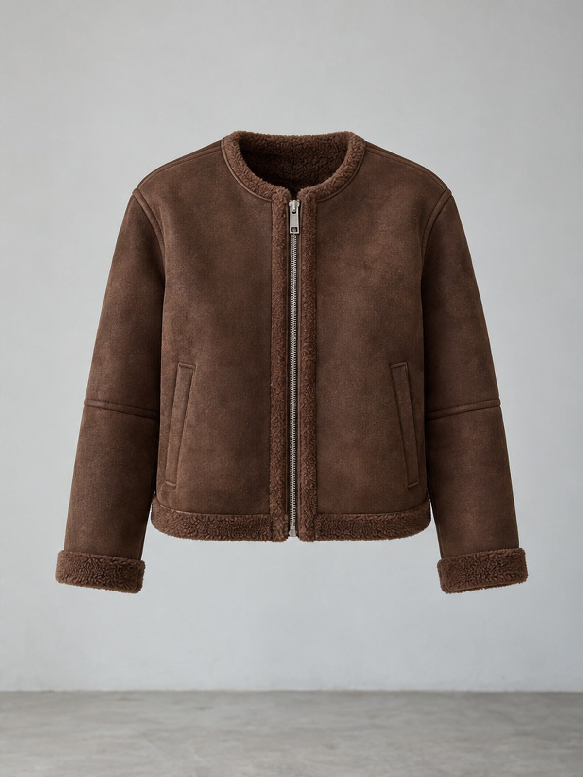 Chaqueta Abrigada Sin Cuello - Caoba