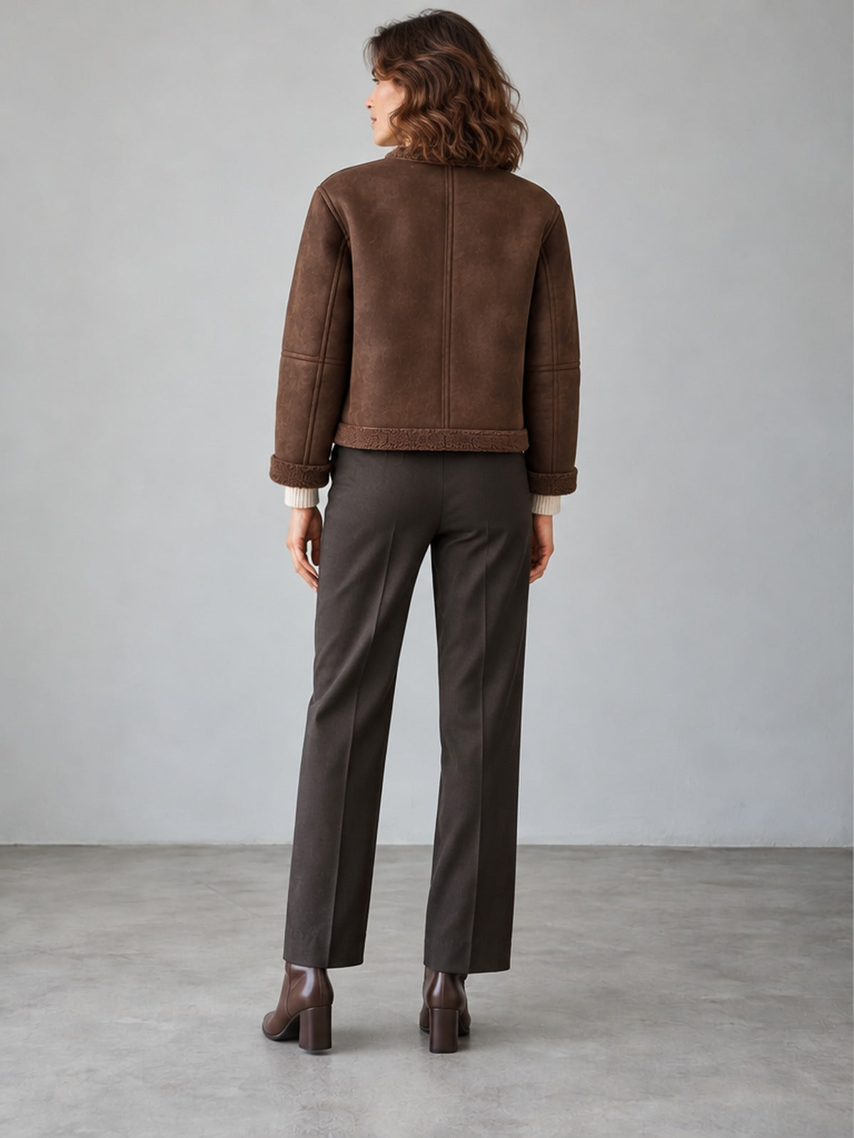 Chaqueta Abrigada Sin Cuello - Caoba