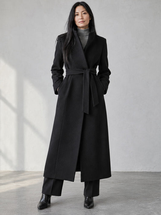 Abrigo Cinturón Cuello Alto - Negro