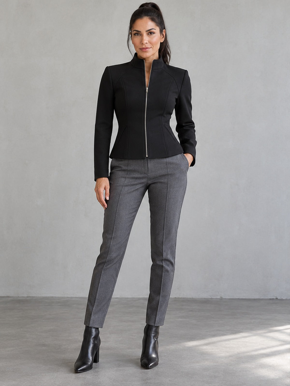 Chaqueta Esculpida Cremallera - Negro