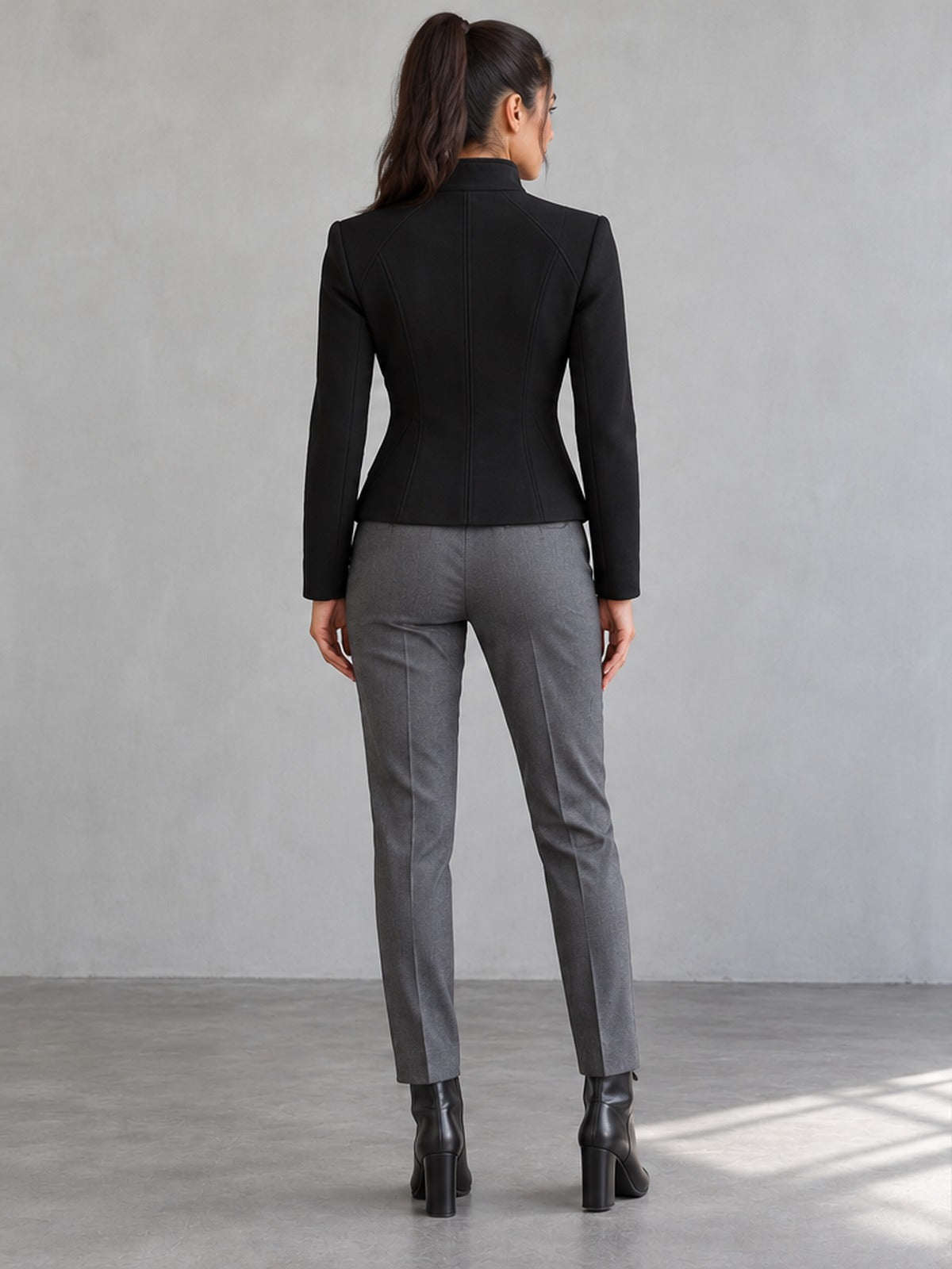 Chaqueta Esculpida Cremallera - Negro