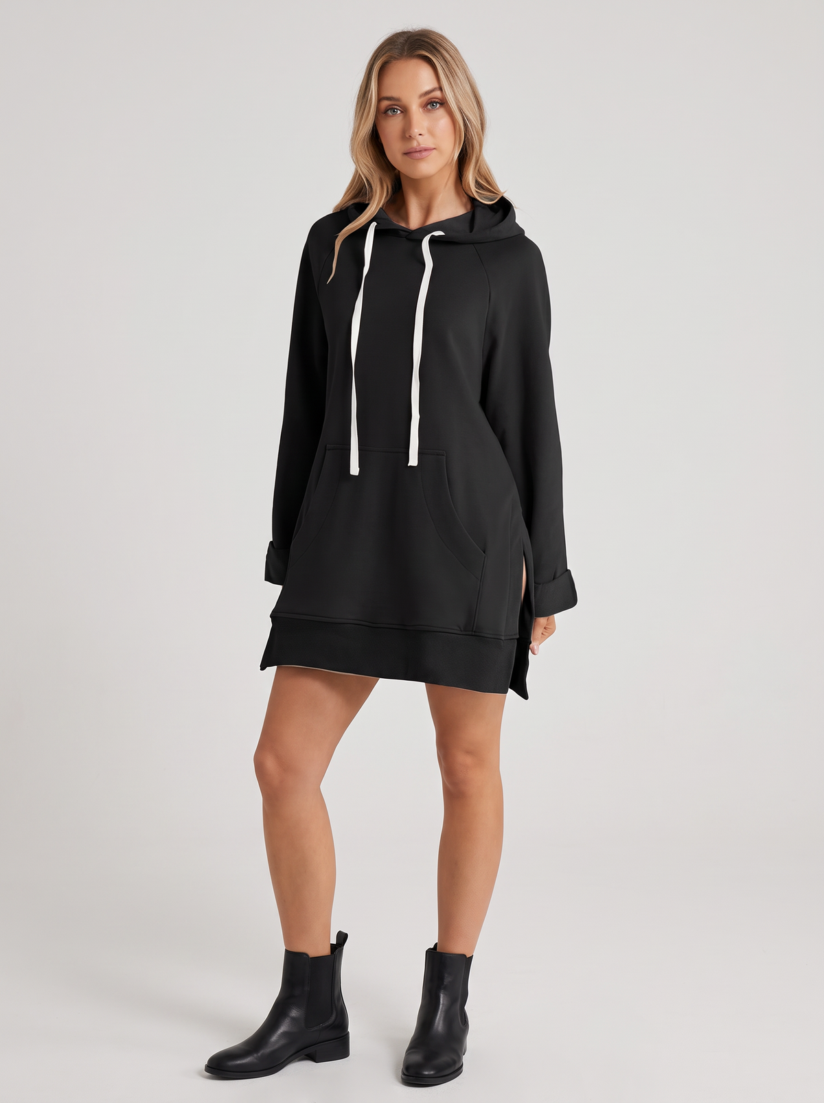 Vestido Sudadera con Capucha - Negro