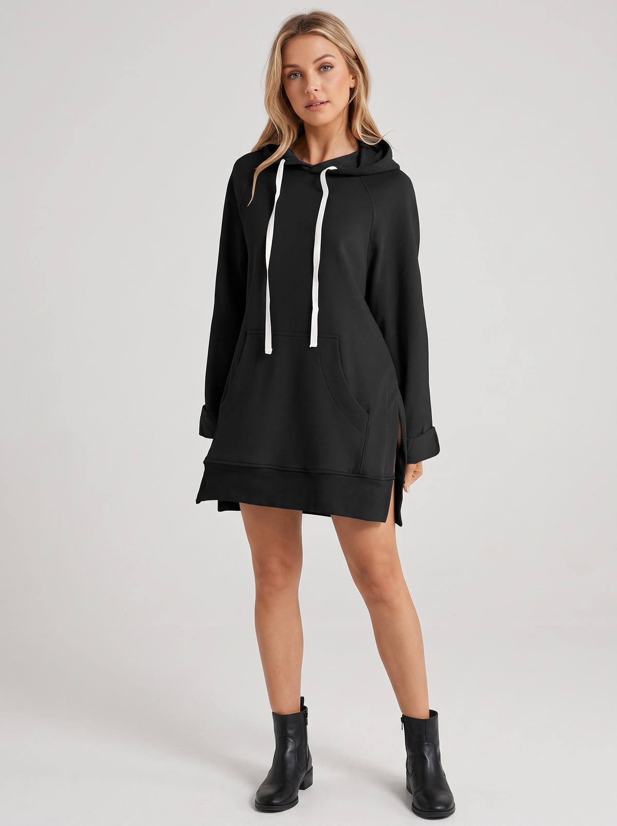 Vestido Sudadera con Capucha - Negro