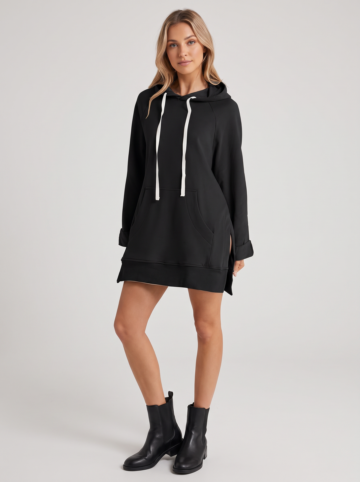 Vestido Sudadera con Capucha - Negro